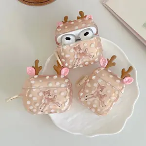 Kawaii 3D Ears Elk Headphone Case For Apple Airpods 4 3 2 Pro 3 Cover Silicone Headset Cases For Airpod Pro3 Gen Earphone Funda