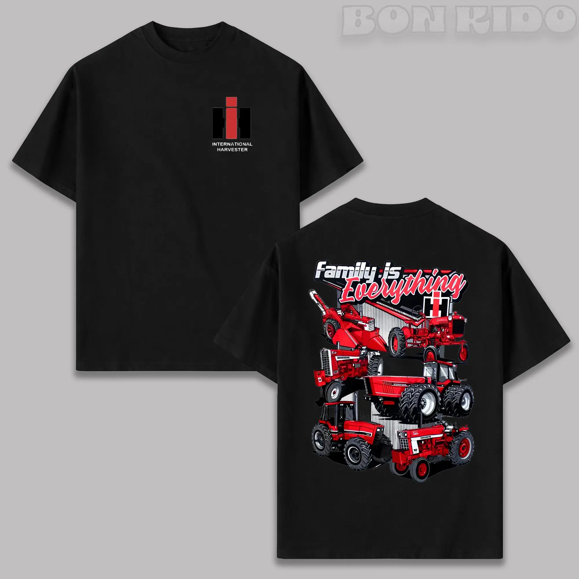 [Sale Up To 45%] Men's Soft Short-Sleeve Graphic Tshirt - 100% Breathable Cotton Top, Unisex Streetwear Shirt with 2-Side Family Farming Harvester Tractor Prints, Shortsleeve