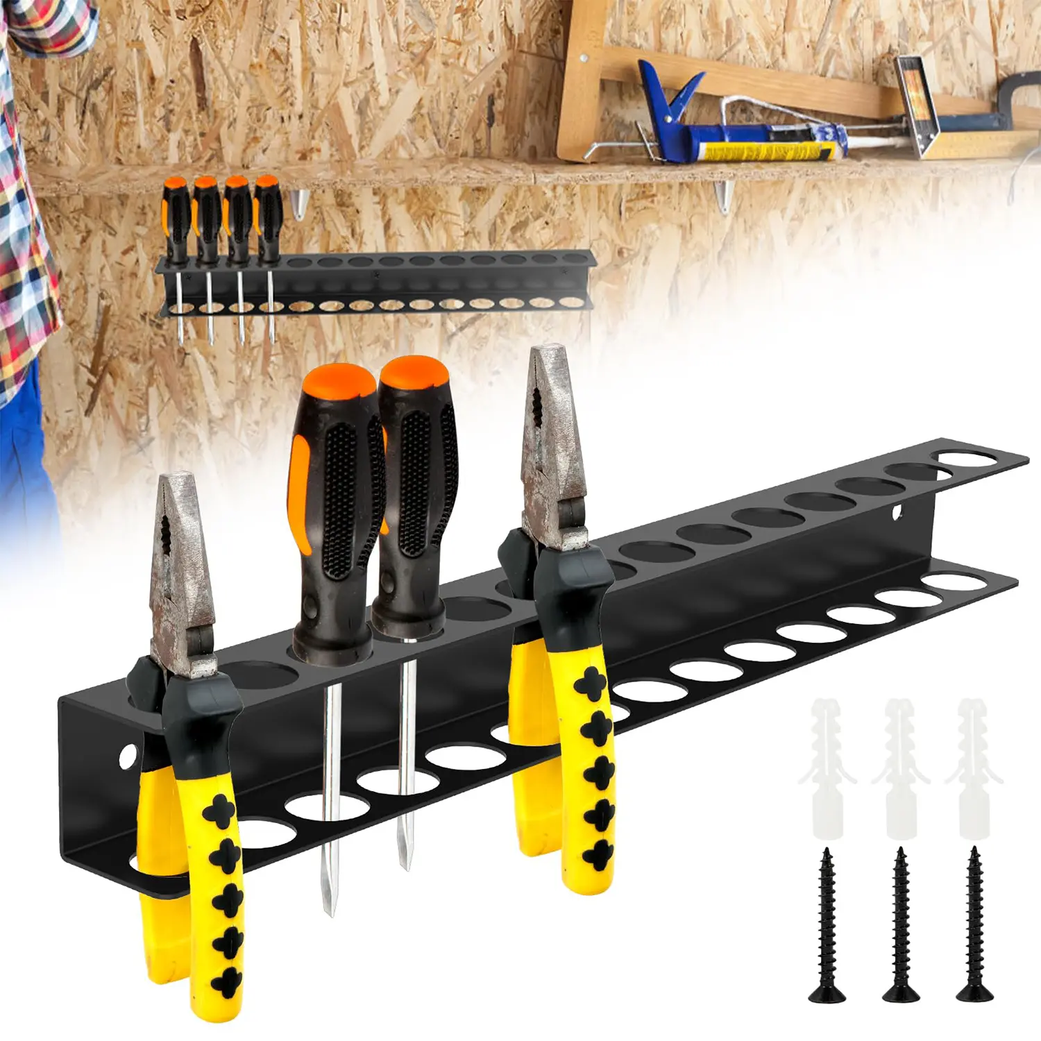 summerwins Metal Wall-Mount Tool Rack Organizer - Wall-Mount Holder for Screwdrivers, Pliers, Garage, Workshop Workbench (1 PCS), Wall Tool Organizer