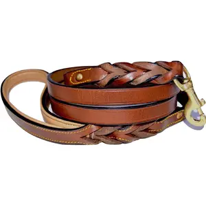 Leather Braided Dog Leash, Brown 6Ft X 3/4 Inch, Naturally Tanned 6 Foot Full Grain Leather Lead Vaun Duffy Products