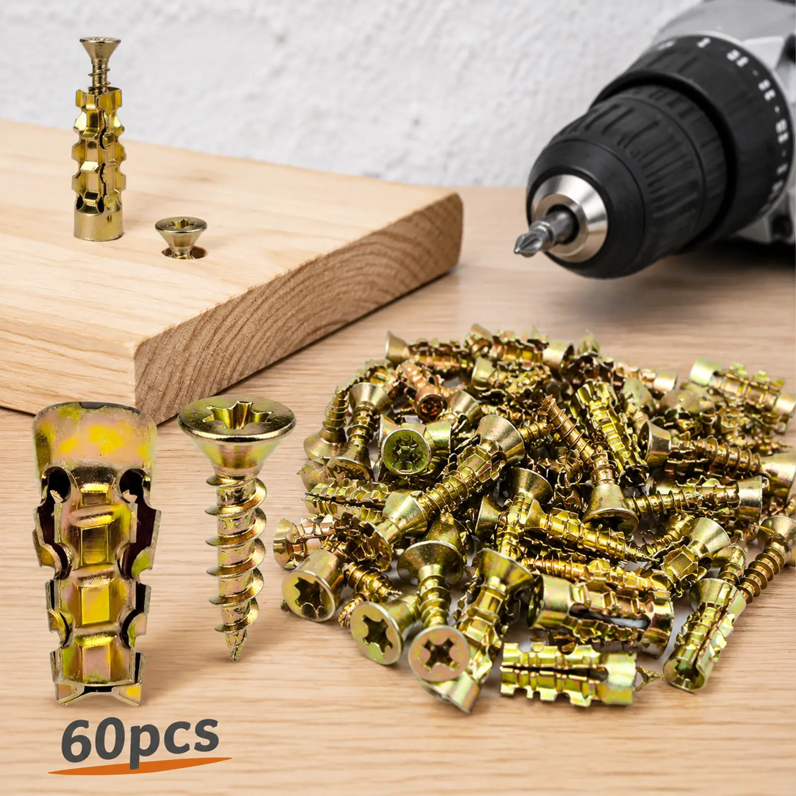 240-Pcs Heavy-Duty Metal Expansion Screw Set with Hollow Anchors, Self-Drilling Mounting Screws, 66lb Load Capacity for Drywall, Concrete Wall Repair