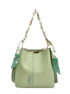 Spring Summer Fresh Bucket Bag for Women, Scarf Chain Shoulder Crossbody Bag, Soft Style Versatile Commute Bag, All Seasons