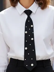 Pre-Tied Artificial Pearl Tie, Tie Design, Long and Short Options, All-Season Fashion Accessory, Perfect for Work, College, Parties, Gatherings