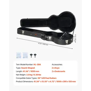 VEVOR Electric Guitar Hard Case, 41.34 in Gourd-Shaped Guitar Hard Case, With Lock Latch Keys Handle, PVC Padding Soft Lining Water-Resistant Hard Shell Guitar Case, for 39 in LESPaul Guitars, Black