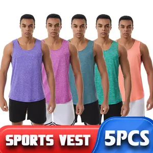 Men's colorful sports quick drying sleeveless vest five piece set, basketball, football, fitness vest, casual sports, breathable and cool sleeveless vest