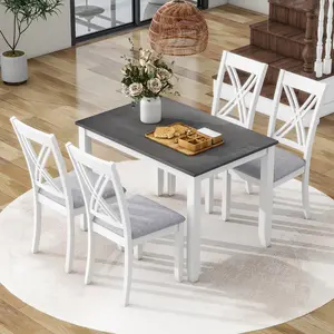 Rustic Minimalist Wood 5-Piece Dining Table Set with 4 X-Back Chairs for Small Places, Gray   Coffee Tables, Multi-Purpose Table for Writing, Dining, and Workstation, Suitable for Office and Home Office Use,Dining Room Sets wayfair  chairs