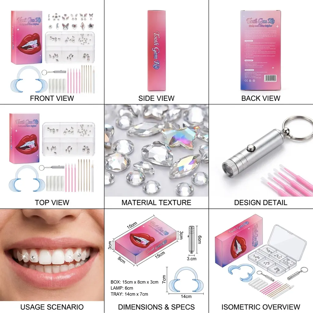 Tooth Gems for Night Out – 8 Reusable Crystals + UV Light, DIY Bling in Minutes. Perfect for Rave, Club, Bachelorette.
