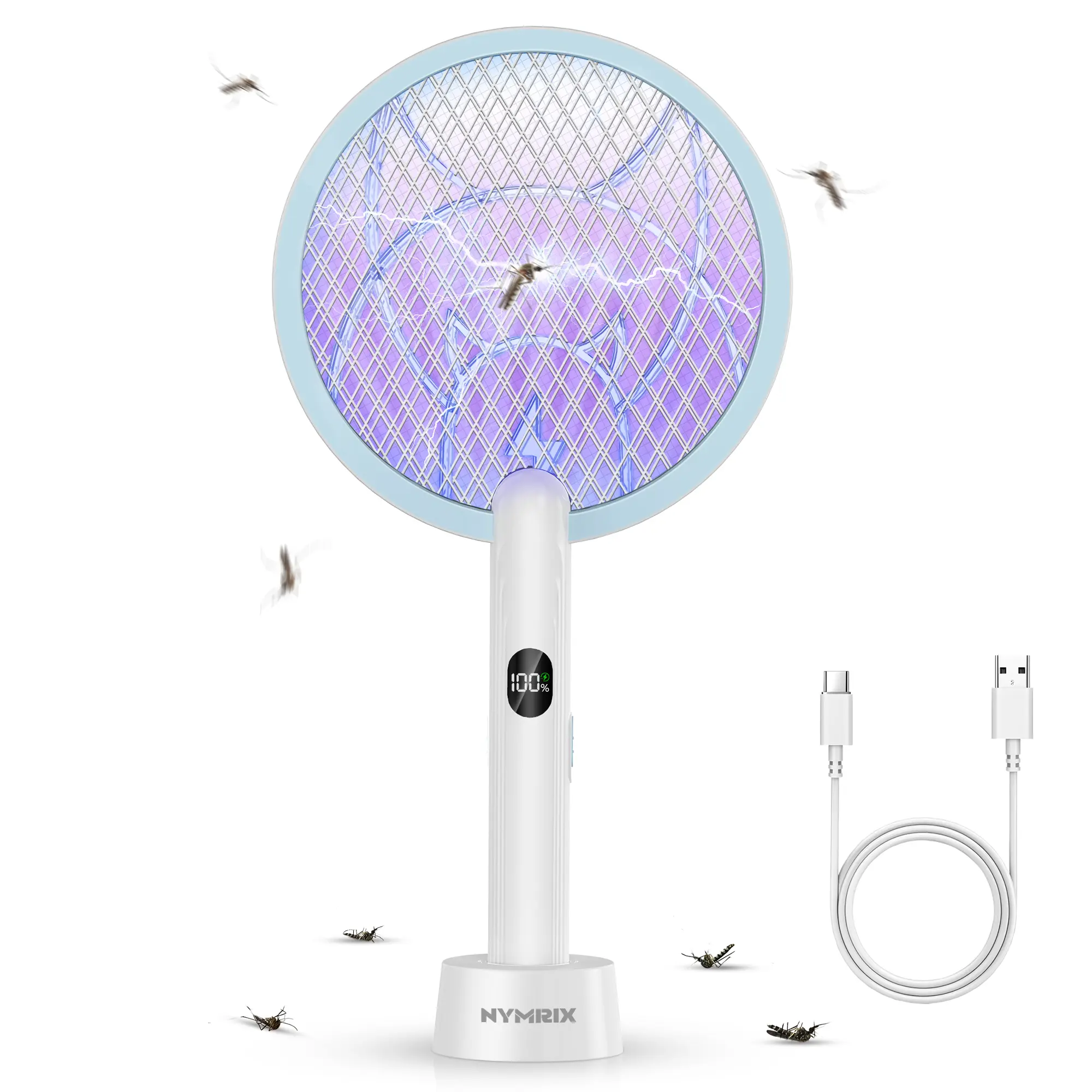 High-Power 4100V Electronic Mosquito Killer Racket, 1800mAh USB Rechargeable Cordless Bug Zapper Fly Swatter with Purple Light, Safe Indoor Household Pest Control Tool, Ideal Kitchen Gift, Camping Gear, Summer Home Essential, Fly Zapper Mosquitoes