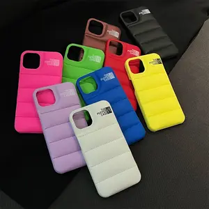Fashion Puffer Case for iPhone 11 12 13 14 15 ProMax Mini X XR XS 7 8 Plus SE2 Soft Solid Color Down Jacket Phone Cover in Vibrant Colors puffer case