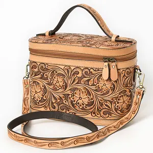 American Darling Women's Hand Tooled Floral Carved Genuine Leather Jewelry Case Eco-Friendly Full Grain Western Box