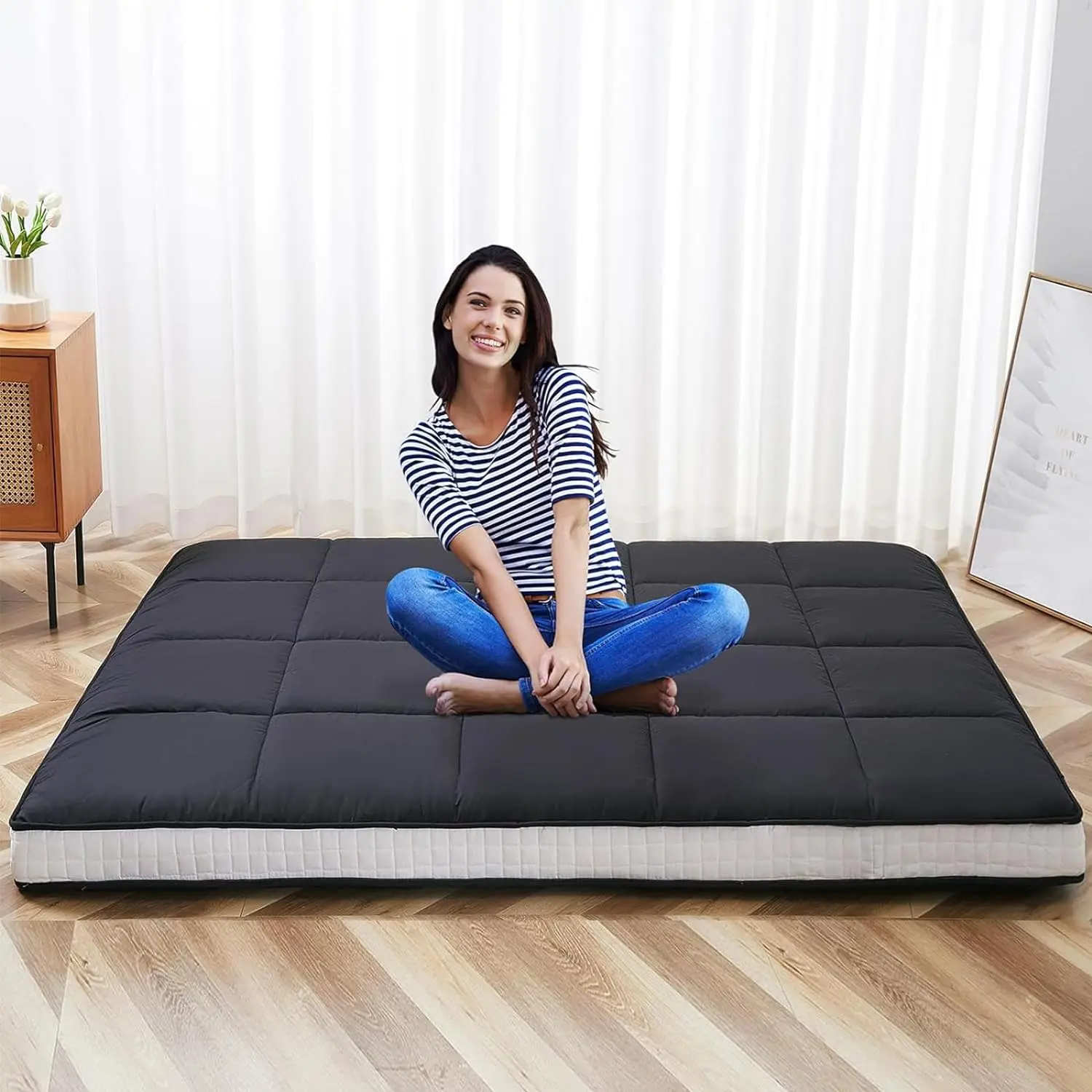 ABORON Japanese Floor Mattress Futon Mattress, Foldable Mattress, Roll Up Mattress Sleeping Tatami Mat Floor Lounger Guest Bed, Easy to Store and Portable for Camping Couch, Twin,Full,Queen