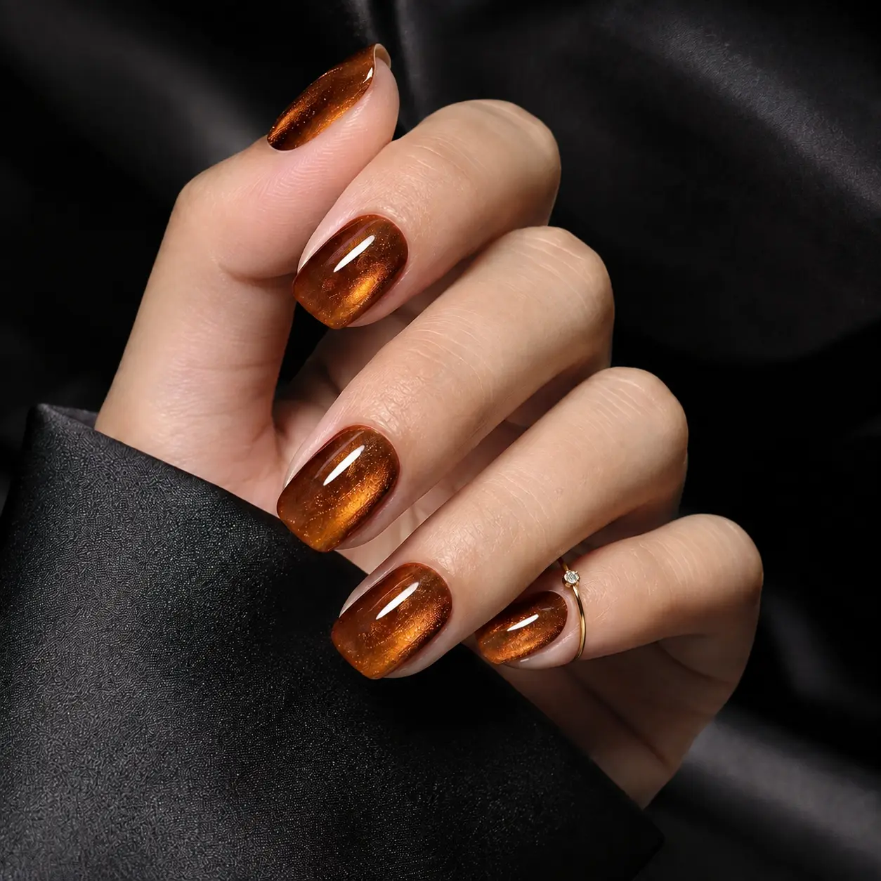 Exsivia Caramel Bronze Short Square Acrylic Press On Nails – Salon Quality 32PC Set, Multiple Sizes for Perfect Fit, Nail Glue Included, DIY Manicure Set