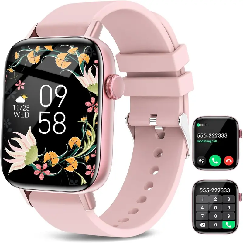 Smart Watch for Android iPhone-Call Receive/Dial/Read Message/AI Control-1.9" HD Screen-IP67 Waterproof Fitness Smartwatch-Blood Pressure/Heart Rate/SpO2/Sleep Monitor (Light Pink)
