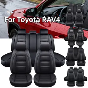 For Toyota RAV4 2026 2025 - 2012 5 Seater Car Seat Covers Full Set Front Rear Cushion Protector Anti-Slip Mat Black, Removable Front Headrest Cover, Non Removable Rear Headrest Cover, Car Interior Decoration Accessories, Ice Silk/Linen/Napa/PU Leather Pad