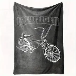 Durable Structured Bicycle Print Fleece Blanket - Soft Comfortable All Season hine Washable Polyester Chicano Cholo Style Black with White Bicycle Design