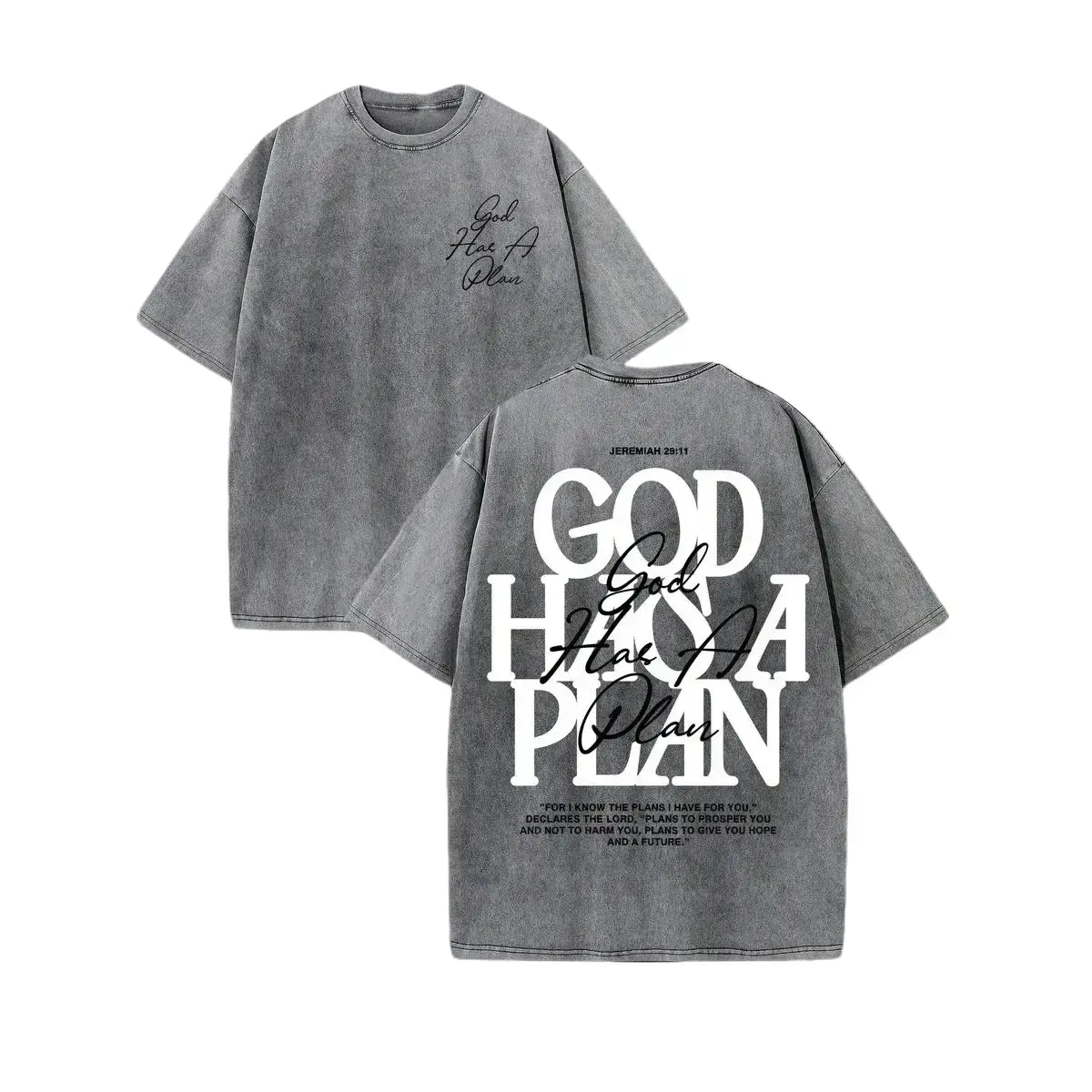 Men's Short-Sleeve  Cotton Vintage Graphic T-Shirt - 230 GSM Washed Cotton, "God Has a Plan" Double-Sided Print, Unisex Relaxed Drop Shoulder, Street Art, All-Seasons, Teacher Outfit, Loose Fit Jeans Top, Ideal Gift