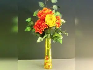 Orange & Yellow Rose Arrangement: Artificial Floral Centerpiece