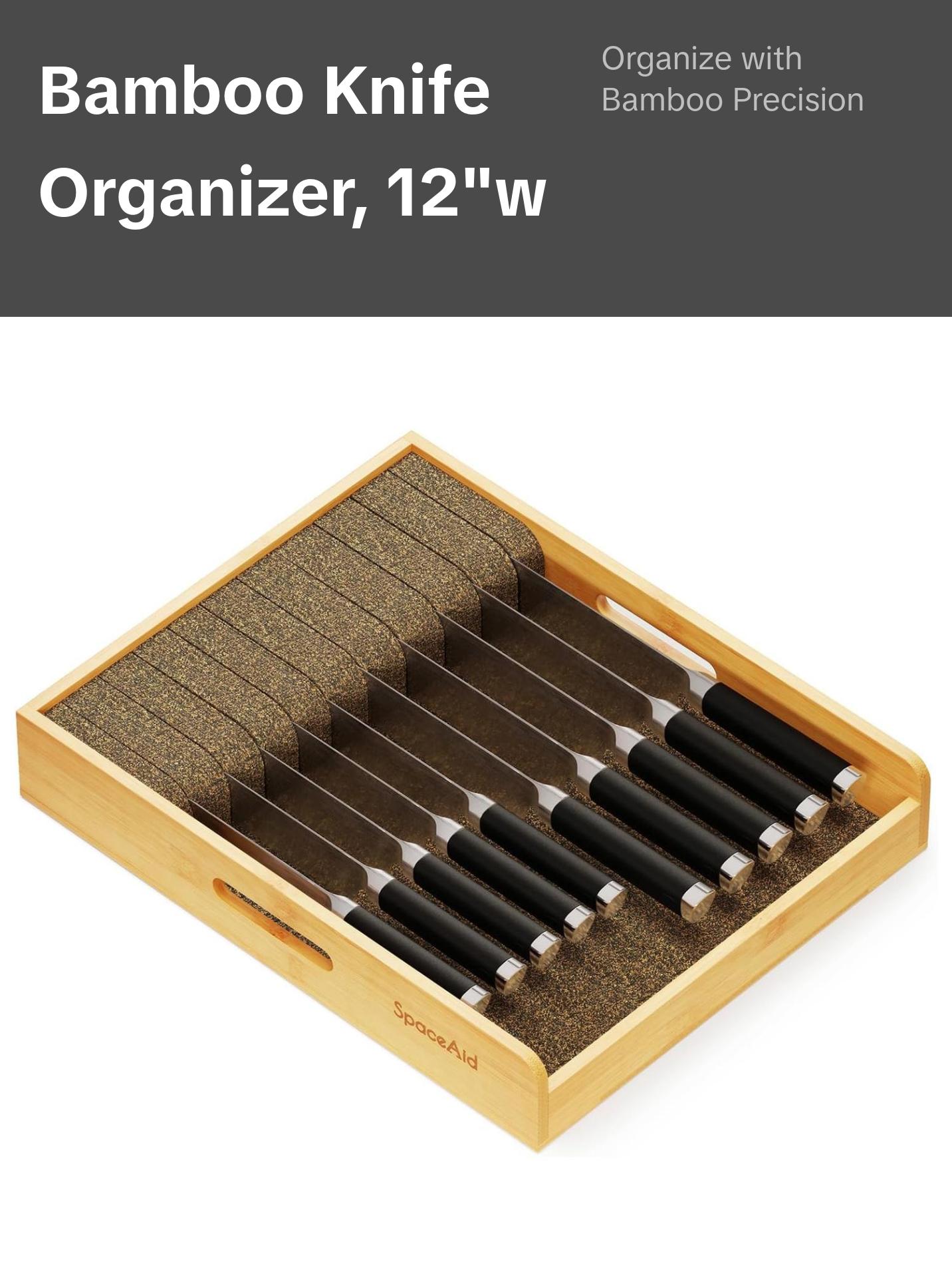 Large Bamboo In Drawer Knife Organizer, 12"W