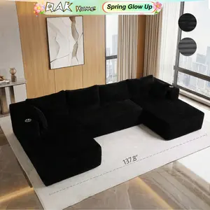【U-shape: 3 Packages！L-shape: 2 Packages】 137.8“ Cloud Modular Sectional Sofa Couch U - With Cup Holder and Side Pockets - Shape Chaise - Corduroy Fabric - No Assembly - Required for Living Room Bedroom