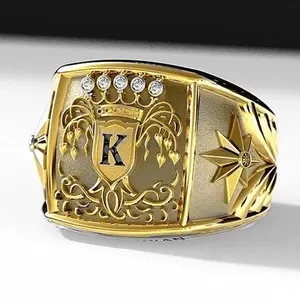 Crown & Letter K Men'S Ring | Business Trendy Style | Bold Statement Piece | Fashion Wide Band Index Finger Ring