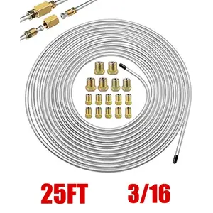 25Ft 3/16" Brake Line Tubing Kit, Double Galvanized Steel, Flexible Zinc Coated, 16 Fittings Included for Hydraulic Brake Fuel Transmission System