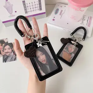 Y2k Black Photocard Holder Keychain Kpop Idol Photo Protector Sleeve Student Id Card Storage Case Student Stationery Supplies