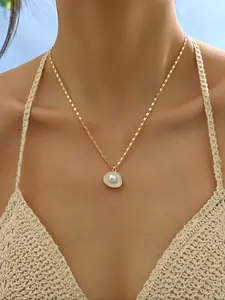 Faux Pearl Decorated Pendant Necklace for Women for Gift, Clavicle Matching Necklace, Fashion All-match Accessory