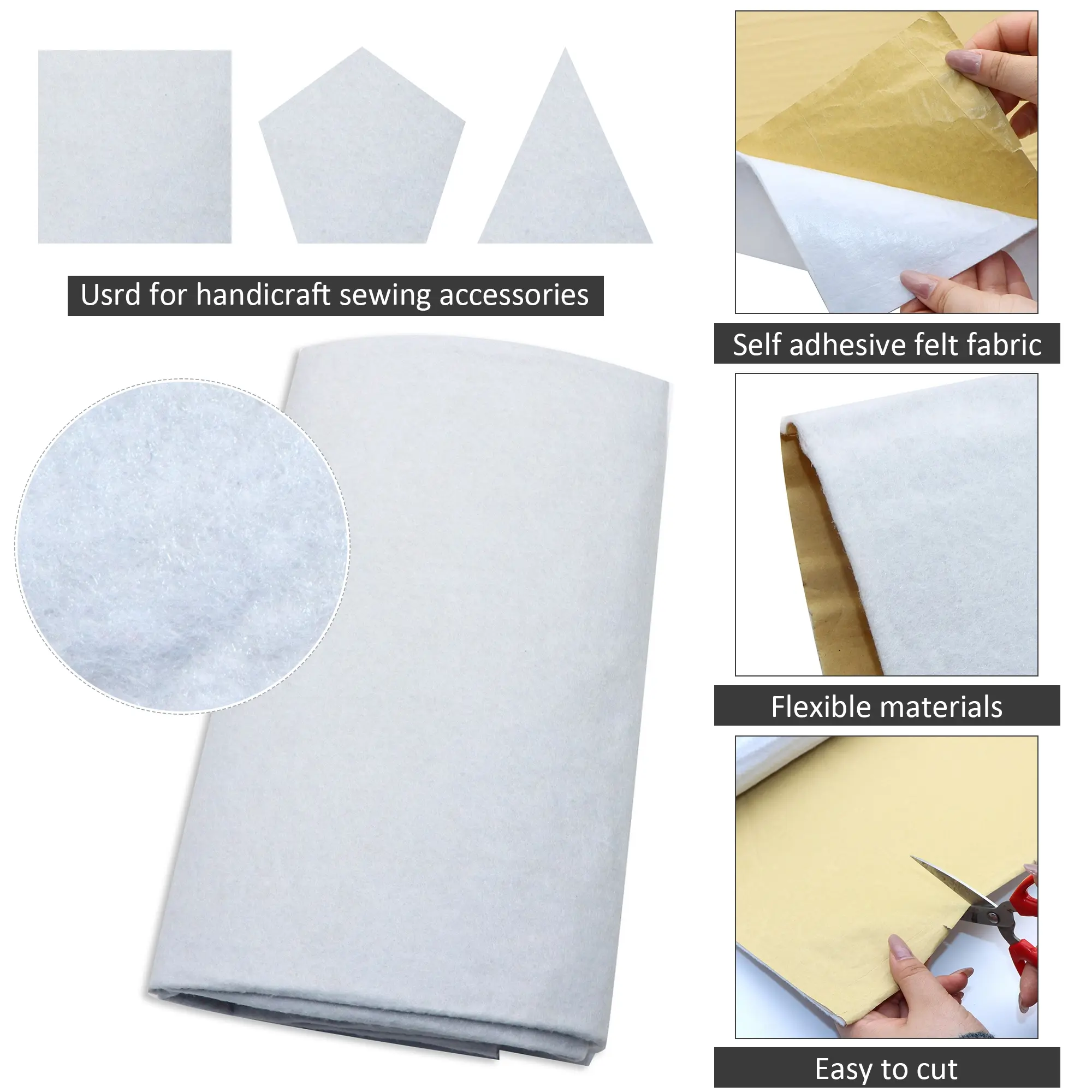 1pc-Self-Adhesive Felt Fusible Fleece Interfacing 200gsm for Sewing Crafting Quilting Non Woven Fusible Batting One Sided Fusible Foam Stabilizer White For DIY Tote Bags Home Decor No Need Iron Craft Supplies