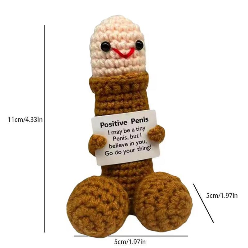 Hand Crochet Knitting Collection Doll Emotional Support Incentive Mini Funny Inspirational with Positive Card Decoration Gift for Office Desk Furniture Male Female Sisters Birthday Party Christmas Valentine's Day Soft Stuffed Animal
