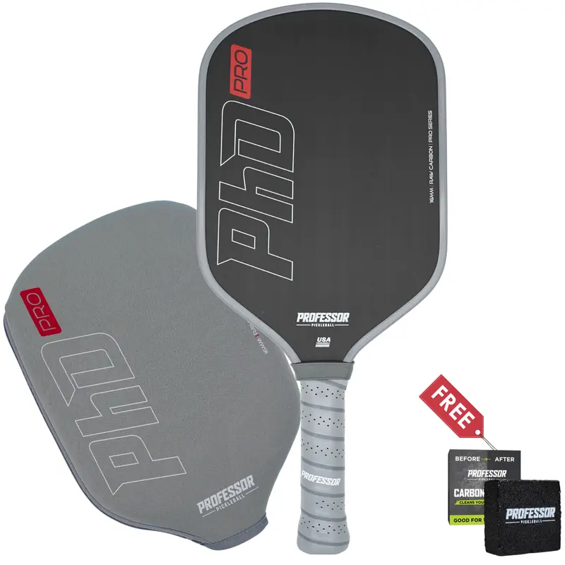Professional Unisex Pickleball Paddle - T700 Raw Carbon Surface (Grips Better), 16mm Thermoformed Solid Unibody, Polymer Honeycomb Core, 5.5-Inch Flared Balanced Racket Grip, Carbon-Fused Edges, Larger Sweet Spot, Free Cover & Table Tennis Racket