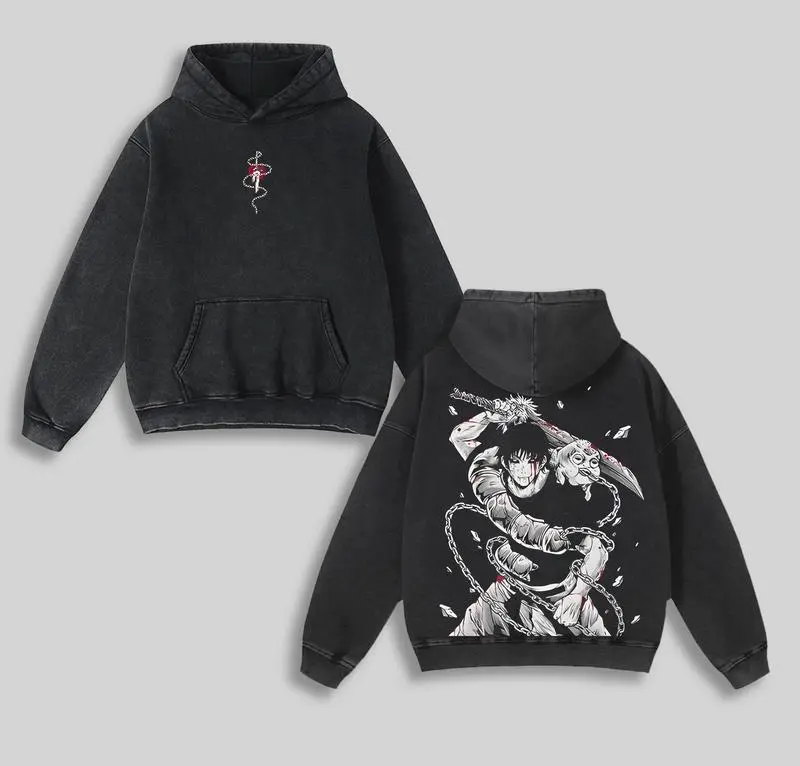 Retro Heavy Limited Sorcerer Toji Fushiguro Jujutsu Kaisen Anime Double Printed Vintage Wash Hoodie Unisex Oversized Anime Manga, Anime Merch,Menswear