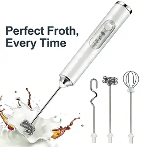 Milk Frother Handheld, Rechargeable Coffee Frother Wand with 2 Stainless Whisks 3 Speeds, Drink Mixer, Electric Foam Maker, Hand Mixer for Lattes, Cappuccino, Matcha, Egg, White