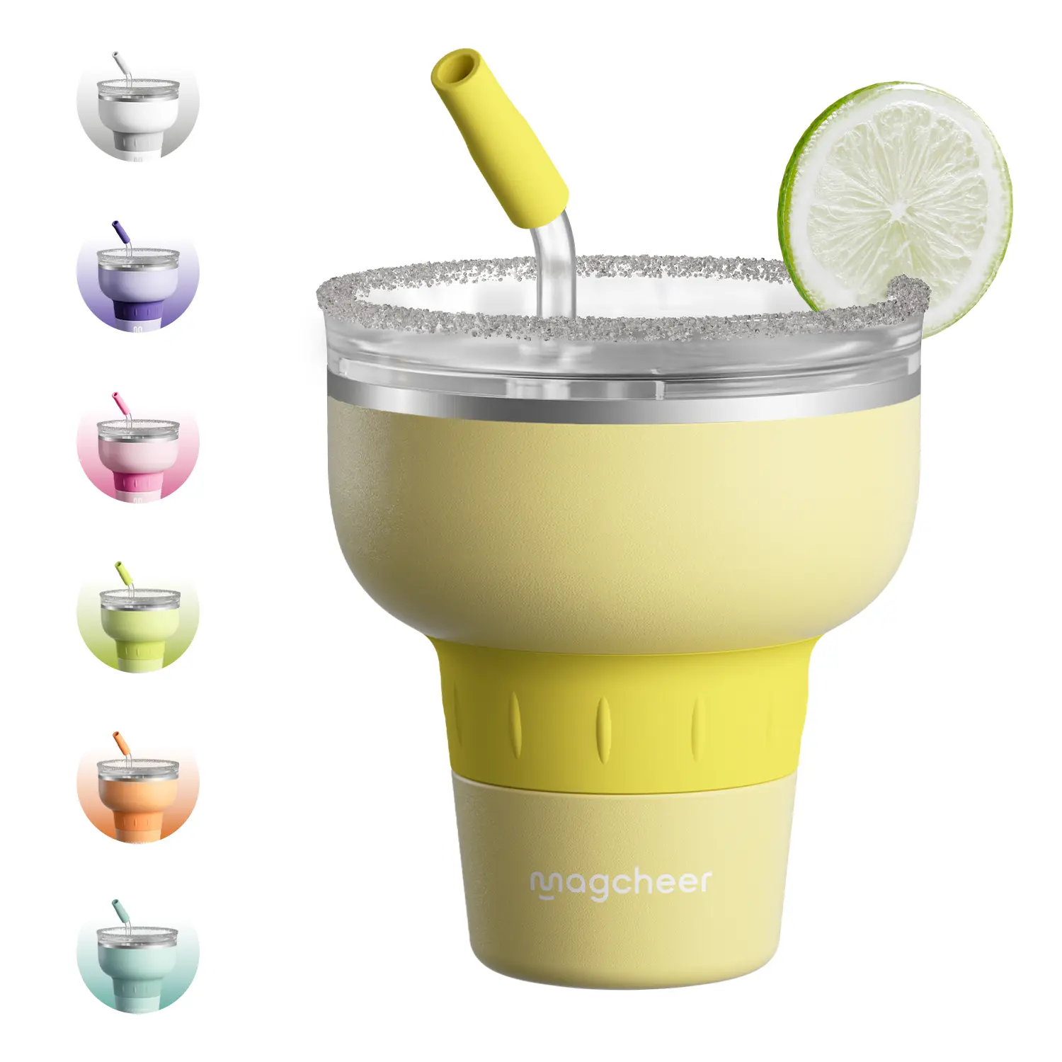 16 oz Cocktail Tumbler with Lid and Straw - Stainless Steel Insulated Margarita Tumbler - 320° Sippable Stemless Wine Cup for Party | green