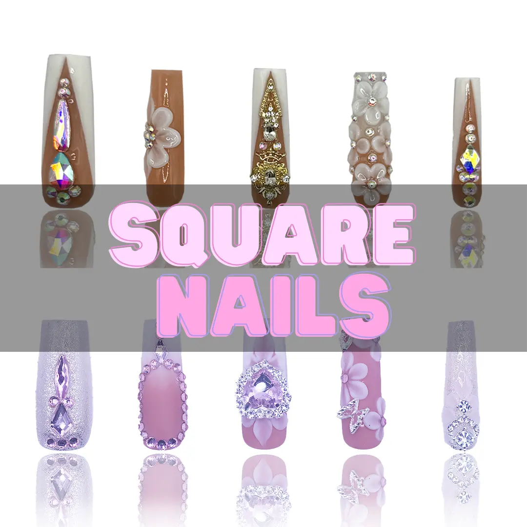 Nailzotica Square Shape Reusable Acrylic Gel UV High Quality Handmade Luxury Press On Nails