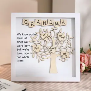 Mother's Day Grandma Gifts, Grandma Gifts from Grandchildren, Personalised Family Tree Frame Gift, 12x12 Grandchildren Shadow Box Kit, Personalized Gifts for Nana Mimi, Mom Gift