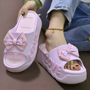 Cute Bow Platform Slides for Women | Thick Sole Non-Slip Summer Slippers