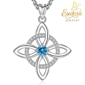 Eudora 925 Sterling Silver Witch's Knot Necklace Bracelet Colorful CZ Birthstone Pendant Elegant Symbolic Minimalist Gift For Her