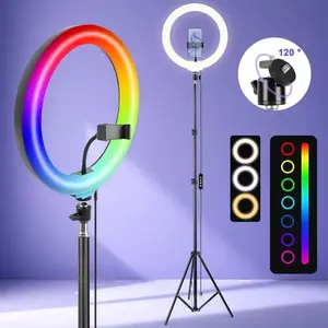 12" RGB Ring Light with Tripod Stand, Tripod forPhonewith Light Adjustable 63" 160cm HeightFloor &180°Lighting, Video Light Tripod StandPhone Mount for PhotoiPhone Content CreationTikTok YouTube
