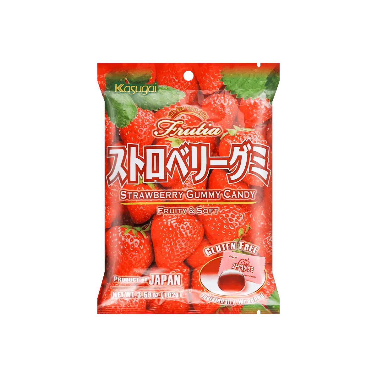 Kasugai Strawberry Gummy Candy - 102g Japanese Fruit Chewy Snacks, Gluten-Free