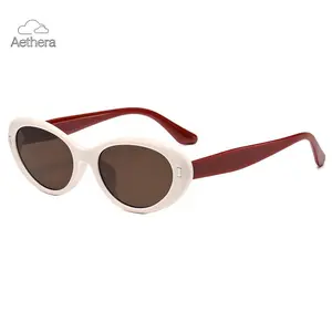 Aethera Women's Oval Cat Eye Sunglasses UV400 Protection Trendy Coconut Girl Sweet Cool Spice Girl Style Anti Glare Sun Glasses for Beach Holiday Travel Photo Shoot