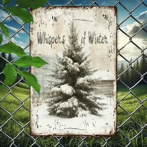1pc Whisper of Winter Metal Wall Decor - Vintage Rustic Farmhouse Christmas Decoration with Snowy Pine Tree, No Electricity Needed, Heavy-Duty Metal Sign for Home, Cafe, Bar, Living Room - Winter Holiday Gift (12x8 Inches / 30x20cm)