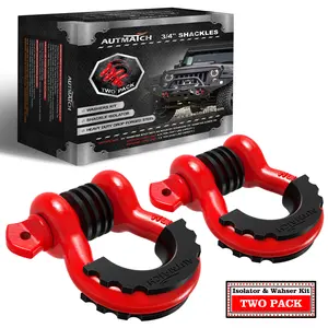 AUTMATCH D Ring Shackle 3/4" Shackles (2 Pack) 41,887Ibs Break Strength with 7/8" Screw Pin and Shackle Isolator Washers Kit for Tow Strap Winch Off Road Vehicle Recovery