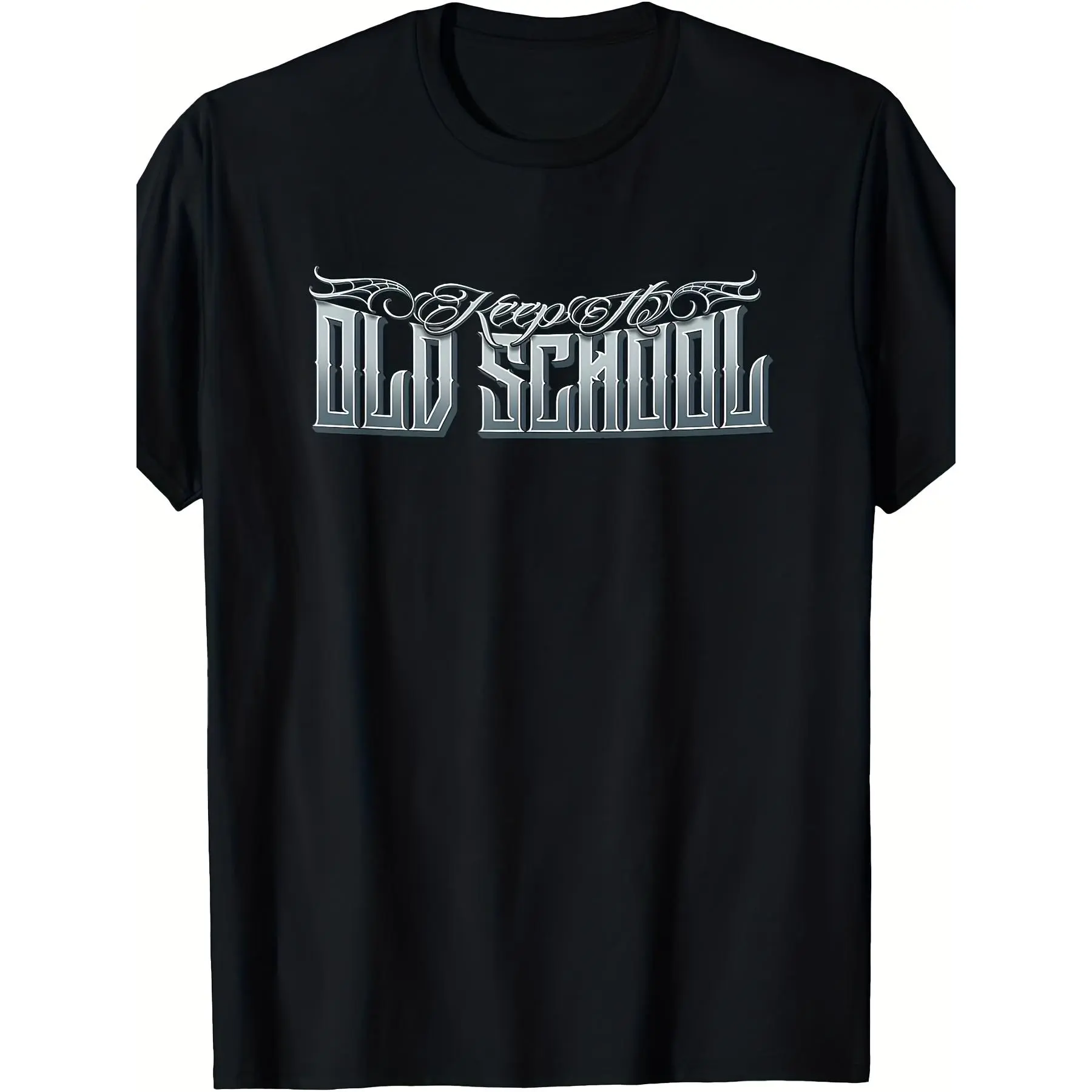 KEEP IT OLD SCHOOL Vintage Chicano Tattoo Art Low Rider T-Shirt - Unisex Retro Graphic Tee with Distressed Lettering & Old School Design, 220gsm Heavyweight Pure, Round Neck Short Sleeve Casual Streetwear for Men & Women, All-Season Fit () Casual Streetwe