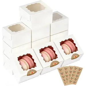 4x4x2.5 Cookie Boxes with Window, White Bakery Boxes Clear Window, 4" Mini  Boxes for Cake, , Dessert, Pastry, Donuts, Macaroon, Strawberries  & Candy (100, White)