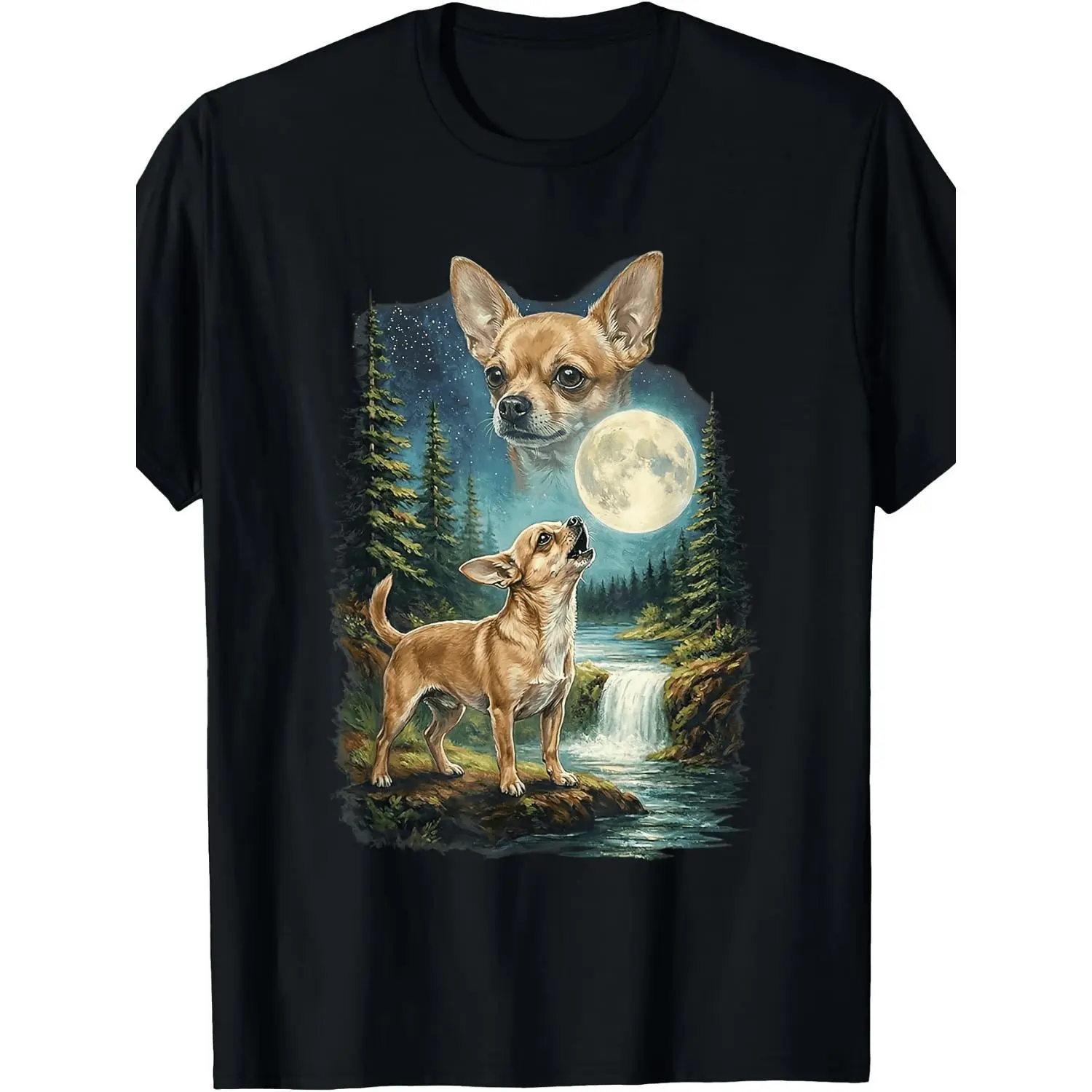 Vintage Chihuahua Howling at Moon Graphic T Shirt for Dog Enthusiasts Retro Round Neck Casual Tee for All Seasons Machine Washable