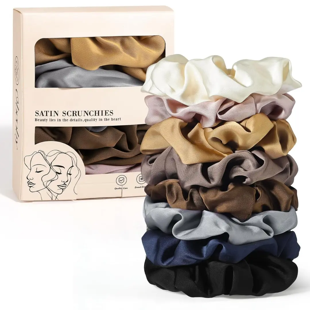 8pcs Gift Pack Satin Hair Scrunchies for Women, 8 Pack Satin Hair Ties for Thin Hair | Satin Scrunchies Thick Hair Ponytail Holders for Daily Use Hair Sleep, No Crease