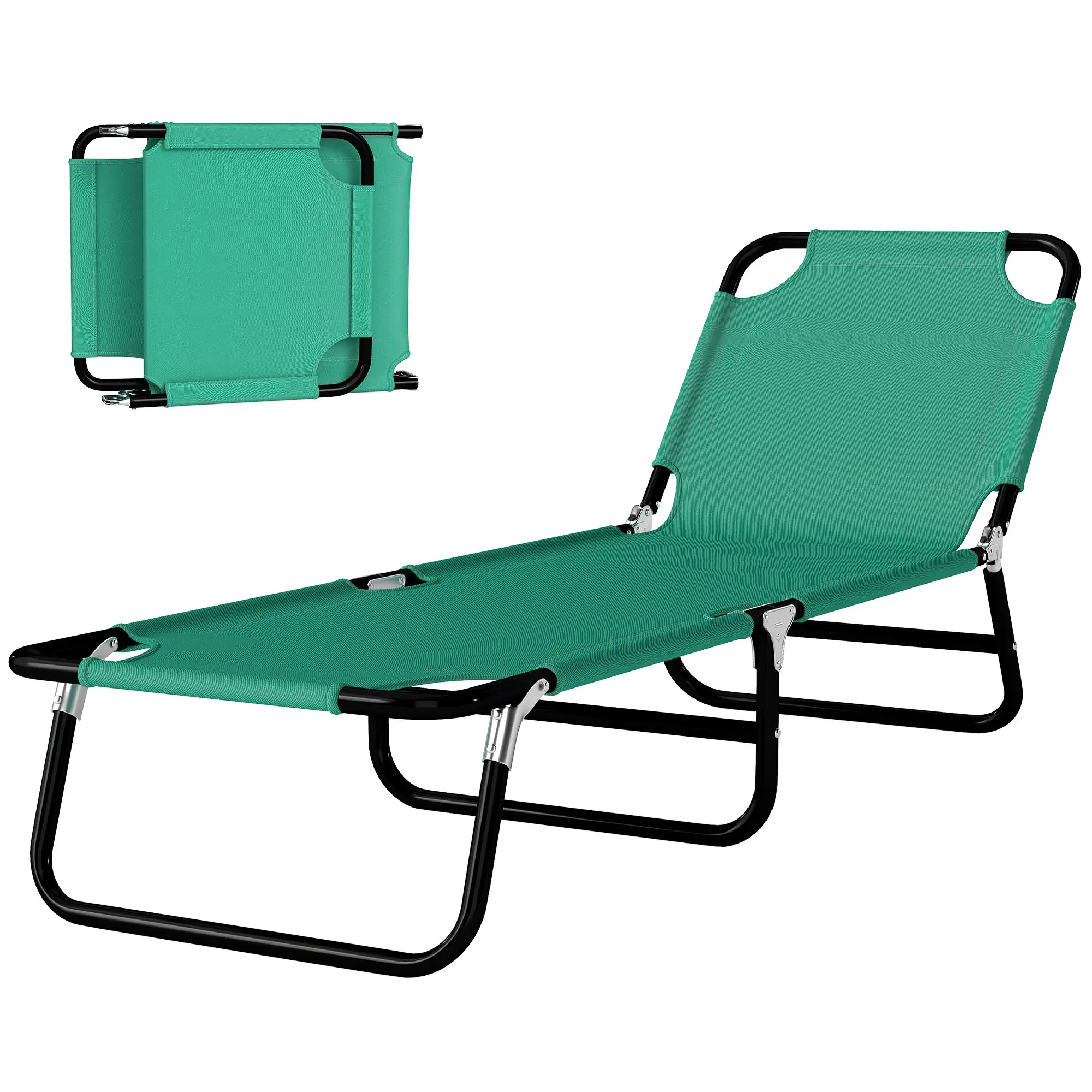 Portable Folding Adjustable Sun Beach Lounger 5 Position Reclining Camping Cot for Pool Patio Outdoor Travel Lightweight Oxford Fabric 265lbs Capacity