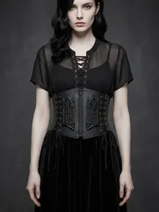 Gothic Church Window Embossed Waist Cinch, Dark Retro Tie-Wrap Wide Belt, Stylish Accessory for Gothic Lovers, Unique Fashion Statement