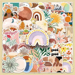 Boho Style Sticker, 100pcs/set Romantic Colorful Flower & Letter Pattern Decorative Sticker, DIY Decals for Scrapbooking, Journaling, Gift Wrapping, Colorful Paper Material