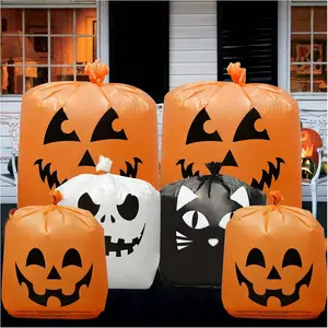 6 Pcs Halloween Pumpkin Lawn Leaf Bags, Includes 2 Pcs 48 "x36" Pumpkin Smiley Leaf Bags and 4 Pcs 30 "x24" Halloween Trash Bags for Halloween Outdoor, Party Favors, Yard Lawn Garden Decorations